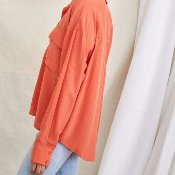 Forever 21 Lightweight Silky High-Low Buttoned Shirt - Medium - Brown - Picture 4 of 11